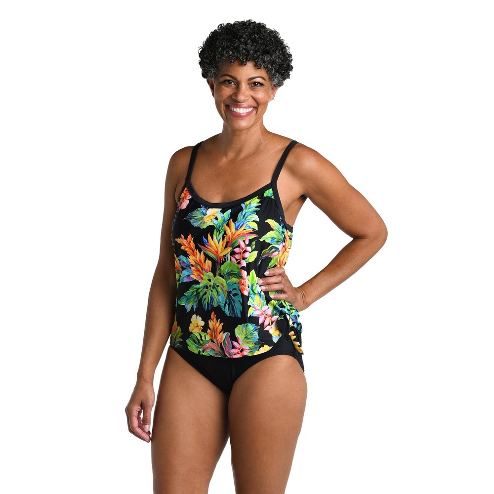Maxine of Hollywood One Piece Swimsuit Womens 24 Plus Navy Floral Faux Side Tie